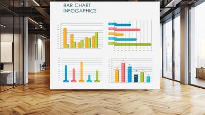 3D Bar Chart Infographics Elements Set Vector Flat Design, Sign, Icon Full Color Template Wall mural