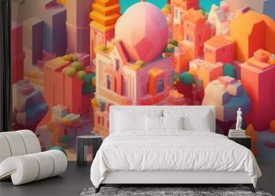 3D of the city in a funny style, realism pixel illustration Wall mural