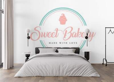 Sweet Bakery and Dessert Logo, Sign, Template, Emblem, Flat Vector Design Wall mural