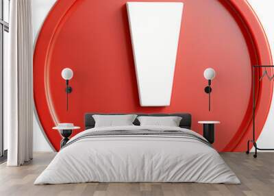 3D icon of white exclamation sign in red circle clip art Wall mural