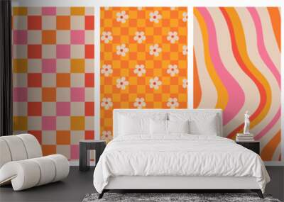 retro patterns orange pink yellow vertical phone wallpapers  Wall mural