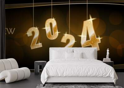 Happy New 2024 Year background and banner, with golden numbers, text greeting and glitter decorations. Vector illustration. Wall mural