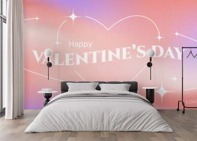 Valentine's Day banner in Y2K aesthetics, heart frame with text greeting on a gradient mesh liquid background. Vector illustration. Wall mural