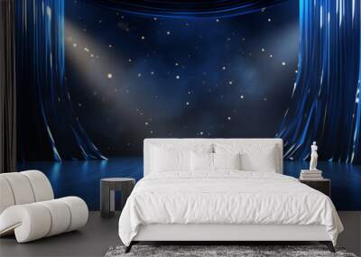 Blue curtains with a spotlight background Wall mural