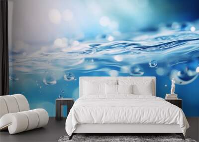 Blurred blue color water ripple surface background with splashing bubbles water drop Wall mural