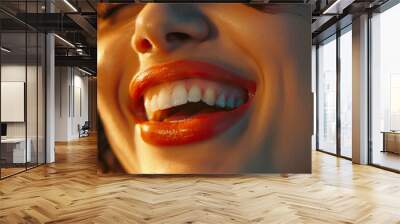 Close-up beauty cosmetics portrait of a laughing woman Wall mural