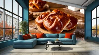 Delicious Romanian traditional sweet cheese pastries – Branzoaice. Fresh baked traditional east european pastry dessert (romanian, hungarian, bulgarian, moldovian), homemade sweet or salty cheese pie. Wall mural