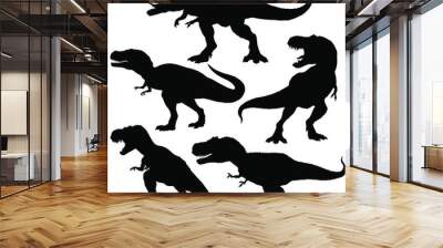 Dinosaur t-rex silhouettes set. Vector illustration isolated on white background Wall mural