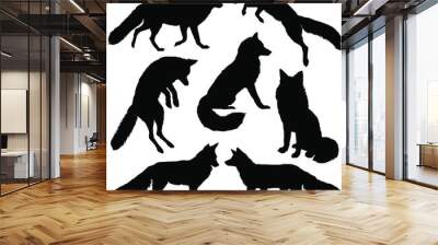 Fox silhouette. Set. Vector illustration isolated on white background Wall mural