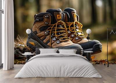 hiking boots in the forest Wall mural