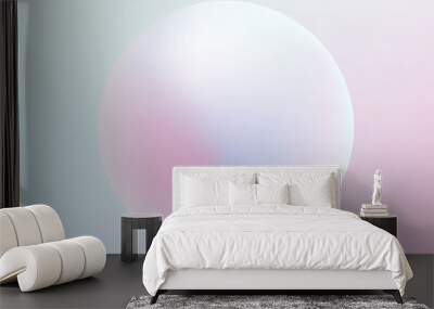 Soft pastel colored gradient sphere floating on a Holographic pink and blue background Wall mural