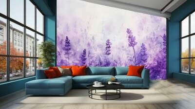 painting watercolor flower background illustration floral nature. lavender flower background for greeting cards weddings or birthdays. Flowers on a dark background. Copy space. Wall mural