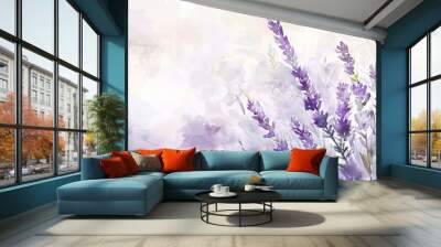 painting watercolor flower background illustration floral nature. Purple lavender flower background for greeting cards weddings or birthdays. Copy space Wall mural