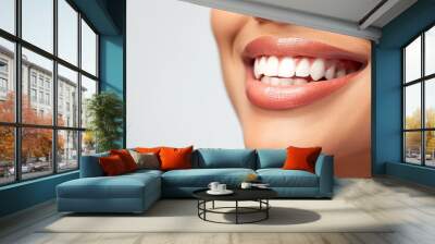 Portrait of a beautiful young asian indian model smiling with clean teeth Wall mural