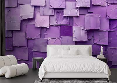 purple abstract paint strokes background with squares, textured geometric backdrop, abstract textured blocks. Geometric shapes overlap creating harmonious abstract composition Wall mural