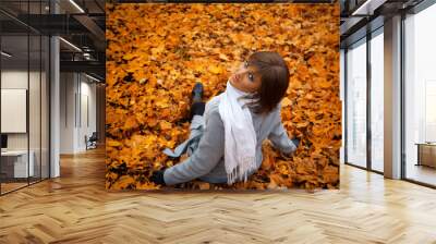 portrait of a beautiful girl on the background of the autumn lan Wall mural