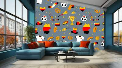 Seamless pattern of Germany soccer elements. Football match championship items on grey background. Sports event and fan culture concept. Design for textile, wallpaper, print. Wall mural