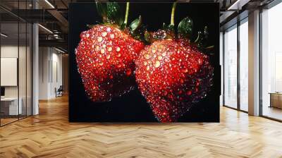 strawberry on black background Wall mural