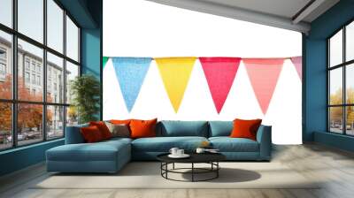 colorful flags on rope isolated on white background Wall mural