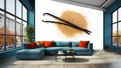 vanilla beans and brown vanilla sugar isolated on white backgrou Wall mural