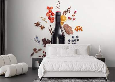 Possible flavor components of red wine. Creative composition Wall mural