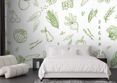 Seamless pattern with hand drawn vegetables. Wall mural