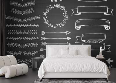 Set of hand drawn design elements on the blackboard Wall mural