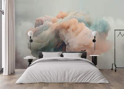 Woman with abstract pastel clouds over her head, concept of mental health, depression, emotions. Ai generated. Wall mural