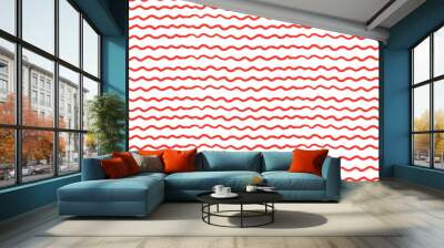 Wavy red stripes background. Hand drawn horizontal lines on white backdrop. Brush texture ornament. Wall mural