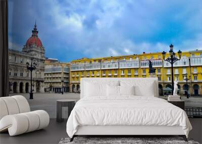 Picturesque historic downtown in A Coruña city, Galicia, Northern Spain Wall mural