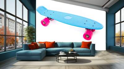 Blue penny skateboard isolated on white background. Wall mural