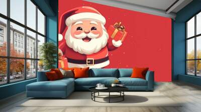 happy santa claus with gifts on christmas Wall mural