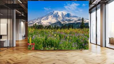 Mount Rainier Paradise in full bloom Wall mural