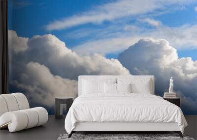 closeup of cloudy sky with white clouds in blue heaven Wall mural