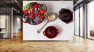 Red Bowl of Mixed Berries; Strawberries, Blackberries, Blueberries, and Raspberries Wall mural