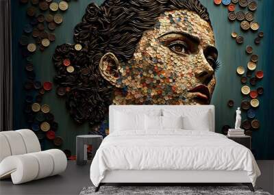 abstract creative art of a woman made with buttons, Generative AI Wall mural