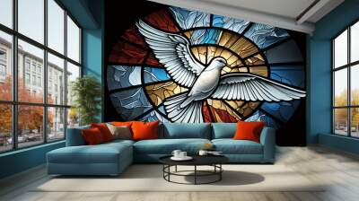 beautiful stained glass holy spirit dove, pentecost, Generative AI Wall mural