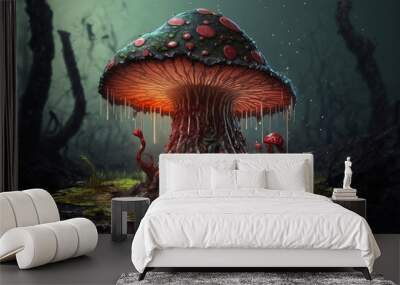 creepy mushroom fungus in a fantasy horror forest, Generative AI Wall mural