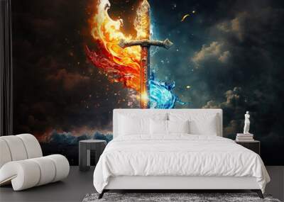 Magic fantasy sword of the elements, Generative AI Wall mural