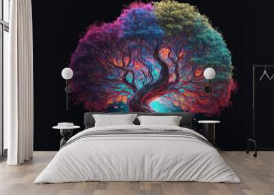 Magical fantasy tree with colorful leaves, Generative AI Wall mural