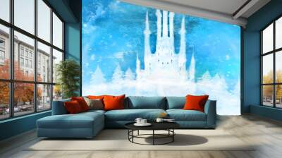 Christmas winter castle  on the hill Wall mural