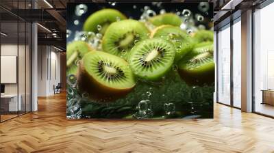 kiwifruit food green fresh water slice healthy juicy tropical isolated vitamin splash
 Wall mural