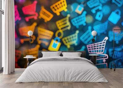 Abstract Shopping Cart Icon Background Wall mural