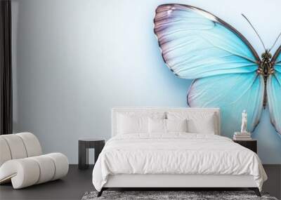 Blue aesthetic butterfly on white background Wall mural