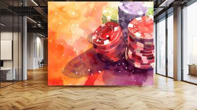 Chip casino element Background Watercolor Wall mural