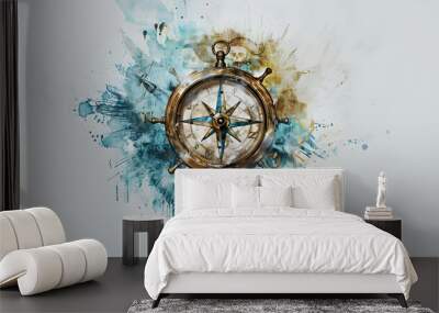 Compass Pirate Watercolor art drawing style Wall mural