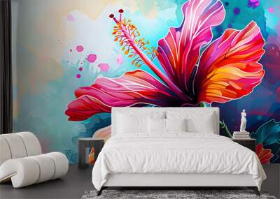 flower watercolor art drawing style Wall mural