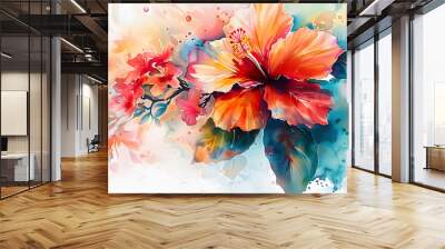 flower watercolor art drawing style Wall mural