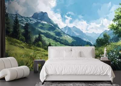 illustration with the drawing of an Alpine Meadows Wall mural