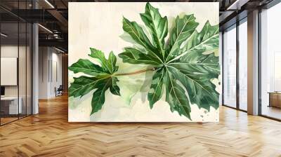 Papaya Leaf watercolor style Wall mural